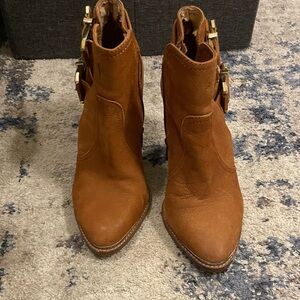 Gianni Bini Brown Ankle Boots with Gold Buckles. Size 5.5